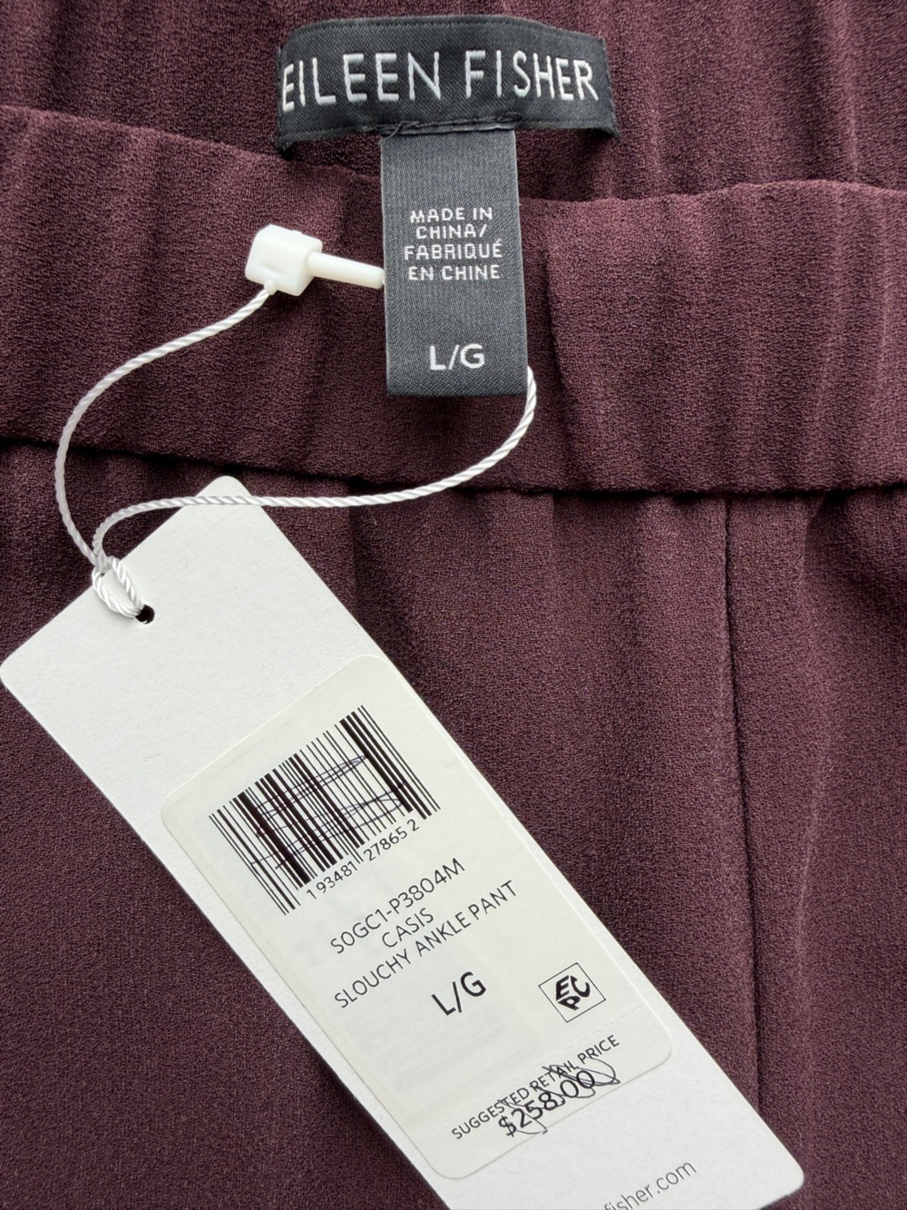 NWT Eileen Fisher Slouchy Ankle Silk Pant Machine Wash Size L - Picture 5 of 9